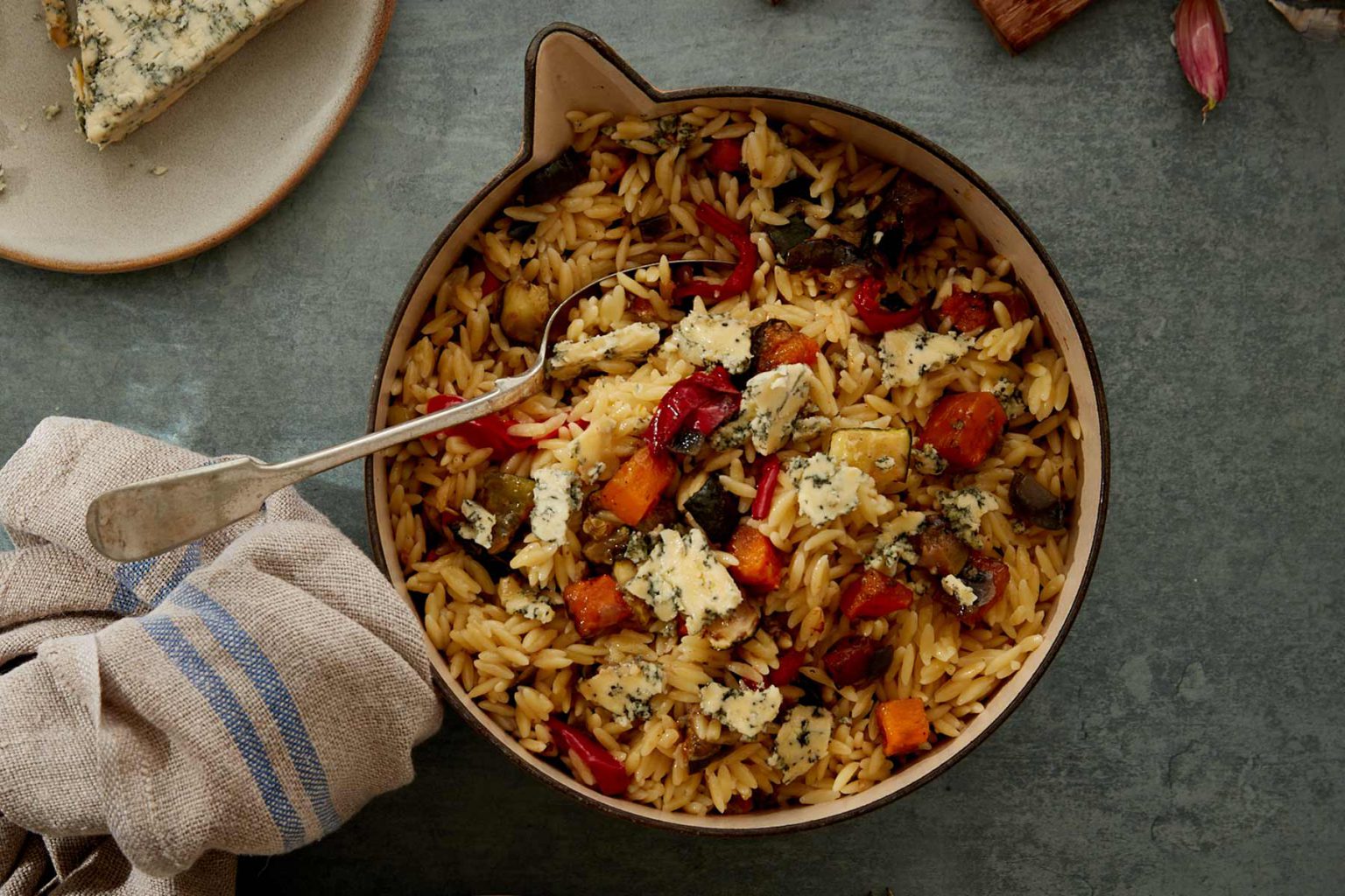 Blue Stilton® Recipes BAKED BUTTERNUT SQUASH ORZO PASTA WITH CREAMY